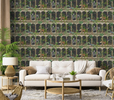 Holden Decor Animal Arches Black Quirky Smooth Wallpaper