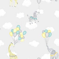 Holden Decor Animal Balloons Grey Children's Smooth Wallpaper