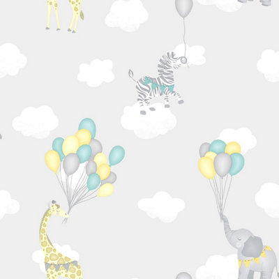 Holden Decor Animal Balloons Grey Children's Smooth Wallpaper