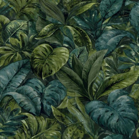 Holden Decor Anori Green Wallpaper Tropical Leaves Botanical Paste The Wall