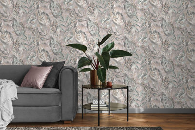 Holden Decor Aralia Pink Leaves and Foliage Embossed Wallpaper