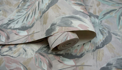 Holden Decor Aralia Pink Leaves and Foliage Embossed Wallpaper