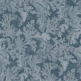 Holden Decor Botanical Scroll Navy Wallpaper Floral Leaves Classic Feature Wall