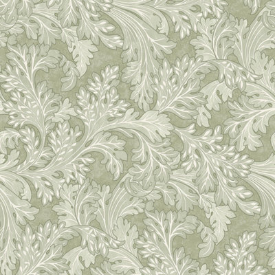 Holden Decor Botanical Scroll Sage Wallpaper Floral Leaves Classic Feature Wall