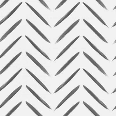 Holden Decor Brush Marks Tribal Chevron Stripe Zig Zag Feature Smooth Wallpaper Black And White 13040