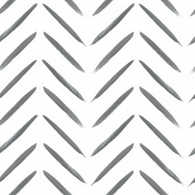 Holden Decor Brush Marks Tribal Chevron Stripe Zig Zag Feature Smooth Wallpaper Black And White 13040