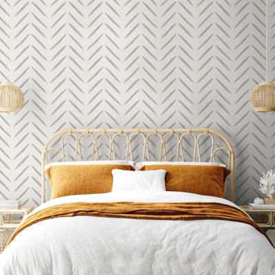 Holden Decor Brush Marks Tribal Chevron Stripe Zig Zag Feature Smooth Wallpaper Taupe 13041