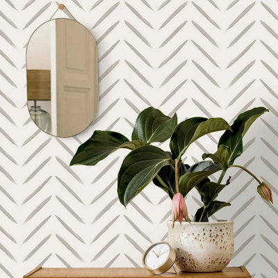 Holden Decor Brush Marks Tribal Chevron Stripe Zig Zag Feature Smooth Wallpaper Taupe 13041
