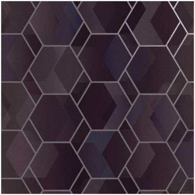Holden Decor Cassius Purple Silver Wallpaper Geometric Hexagon Paste The Wall