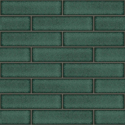 Holden Decor Celadon Gloss Tile Emerald Green Wallpaper