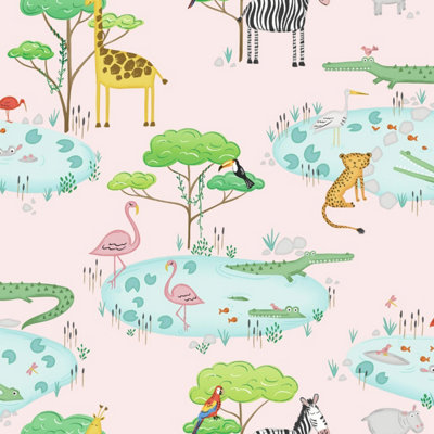 Holden Decor Crocodile Lake Pink Wallpaper 90931