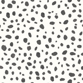 Holden Decor Dalmatian Spot Dot Print Wallpaper Black And White 12940