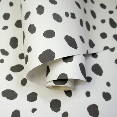 Holden Decor Dalmatian Spot Dot Print Wallpaper Black And White 12940