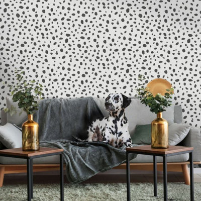 Holden Decor Dalmatian Spot Dot Print Wallpaper Black And White 12940