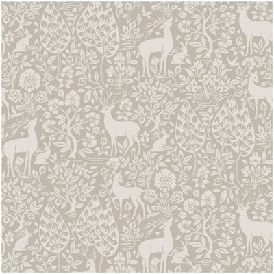 Holden Decor Deer Woods Taupe Wallpaper Washable Paste The Paper Animals Forest