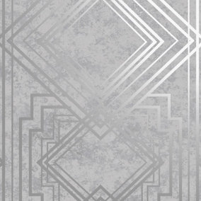 Holden Decor Delano Grey/Silver Art Deco Blown Wallpaper