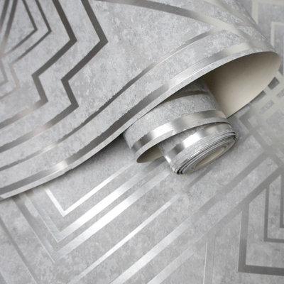 Holden Decor Delano Grey/Silver Art Deco Blown Wallpaper