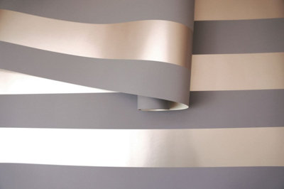 Holden Decor Dillan Stripe Rose Gold Grey Smooth Wallpaper