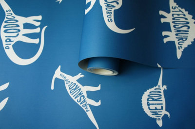 Holden Decor Dino Dictionary Blue Children's Smooth Wallpaper