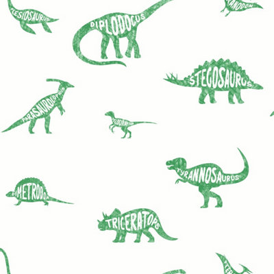 Holden Decor Dino Dictionary Green Children's Smooth Wallpaper