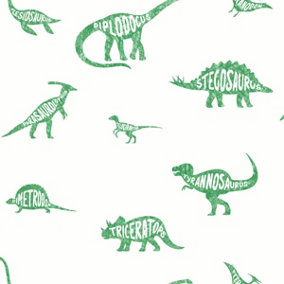 Holden Decor Dino Dictionary Green Children's Smooth Wallpaper