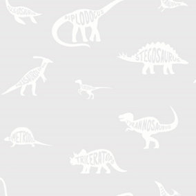 Holden Decor Dino Dictionary Grey Children's Smooth Wallpaper