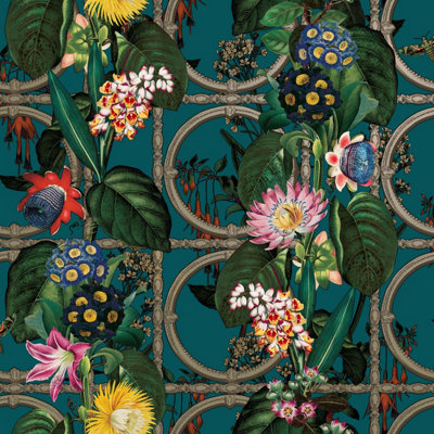 Holden Decor Floral Gate Teal Floral Smooth Wallpaper DIY at B&Q