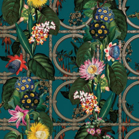 Holden Decor Floral Gate Teal Floral Smooth Wallpaper