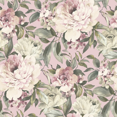 Holden Decor Gardenia Blush Pink Painterly Floral Embossed Wallpaper