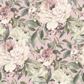 Holden Decor Gardenia Blush Pink Painterly Floral Embossed Wallpaper