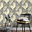 Holden Decor Gardenia Grey/Ochre Painterly Floral Embossed Wallpaper