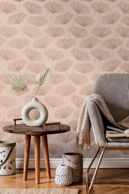 Holden Decor Glistening Fleur Blush Pink Linear Floral Smooth Wallpaper
