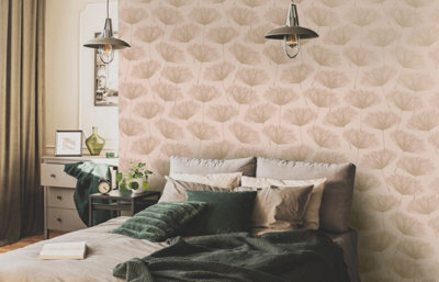 Holden Decor Glistening Fleur Blush Pink Linear Floral Smooth Wallpaper