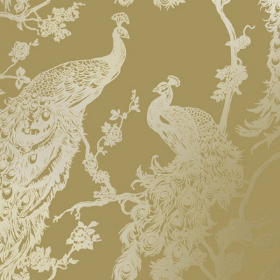 Holden Decor Glistening Peacock Yellow Peacock Smooth Wallpaper
