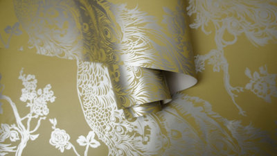 Holden Decor Glistening Peacock Yellow Peacock Smooth Wallpaper