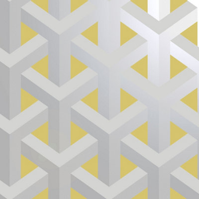 Holden Decor Glistening Trident Geo Grey / Yellow 3D Geometric Smooth