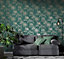 Holden Decor Glistening Tropical Tree Teal Linear Tree Smooth Wallpaper