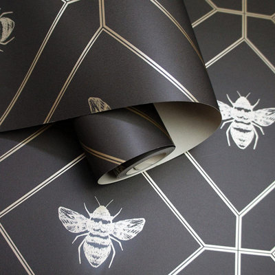 Holden Decor Honeycomb Bee Geo Charcoal/Gold Metallic Spongeable Wallpaper 13081