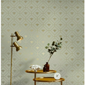 Holden Decor Honeycomb Bee Green Geometric and Insects Smooth Wallpaper