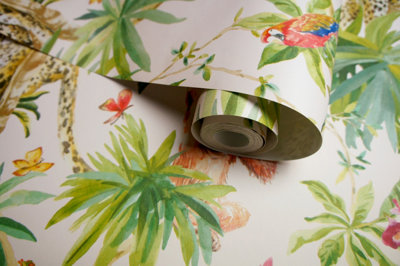 Holden Decor Jungle Animals Light Pink Tropical Smooth Wallpaper