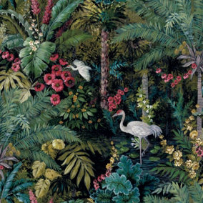 Holden Decor Jungle Paradise Black Tropical Smooth Wallpaper