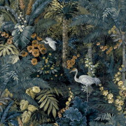 Holden Decor Jungle Paradise Navy Tropical Smooth Wallpaper