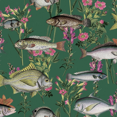 Holden Decor Lagoon Green Contemporary fish Smooth Wallpaper