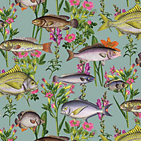 Holden Decor Lagoon Teal Contemporary fish Smooth Wallpaper