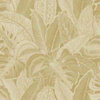 Holden Decor Linear Palm Leaf Ochre Tropical Embossed Wallpaper