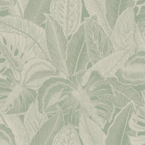 Holden Decor Linear Palm Leaf Sage Tropical Embossed Vinyl Wallpaper