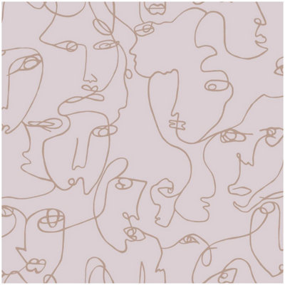 Holden Decor Linear Visages Pink Wallpaper Gold Faces Washable Paste The Wall