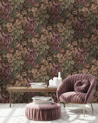 Holden Decor Living Wall Crimson Leaves and Foliage Smooth Wallpaper