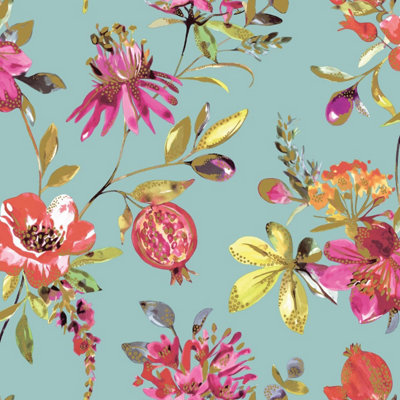Holden Decor Melgrano Floral  Soft Teal Wallpaper 90520