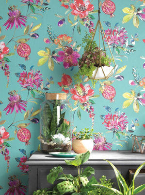 Holden Decor Melgrano Floral  Soft Teal Wallpaper 90520